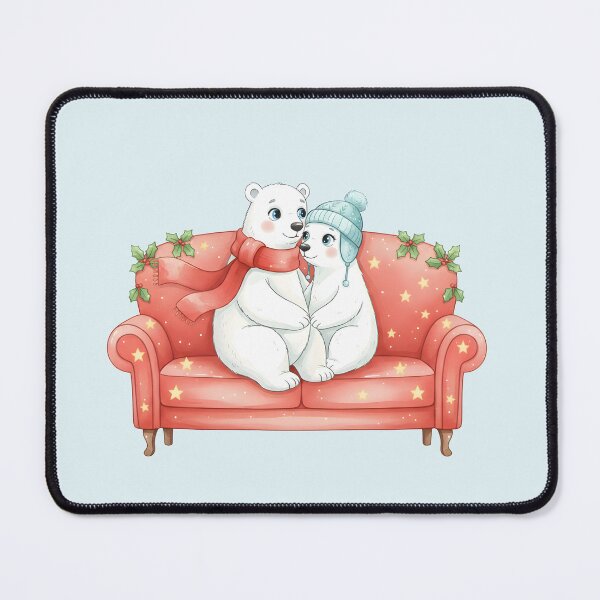 Item preview, Cute Polar Bear Couple on Christmas Sofa designed and sold by SeGoArtDesign.