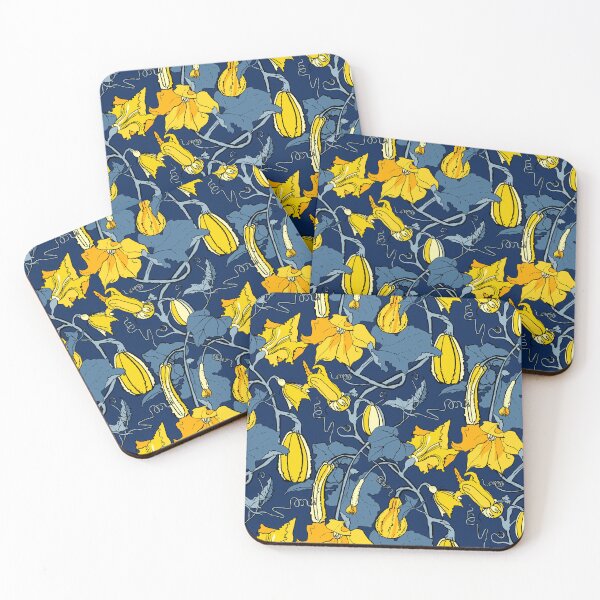Item preview, cucurbits - trailing pumpkin vines in blue and yellow designed and sold by kobyakov.