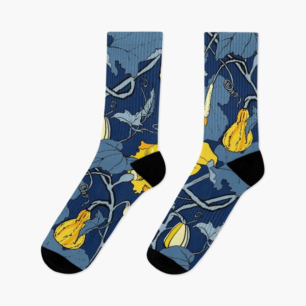 Item preview, cucurbits - trailing pumpkin vines in blue and yellow designed and sold by kobyakov.