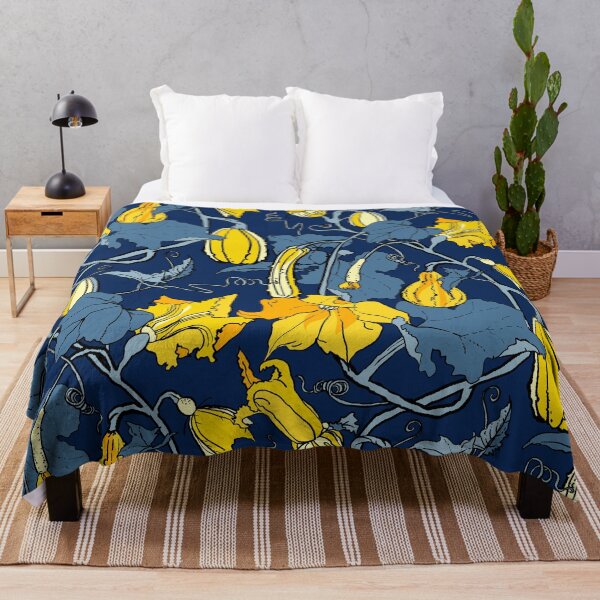 Item preview, cucurbits - trailing pumpkin vines in blue and yellow designed and sold by kobyakov.