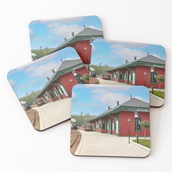 Item preview, Historic Butler Train Station with Vintage Locomotive designed and sold by plugsnpixels.