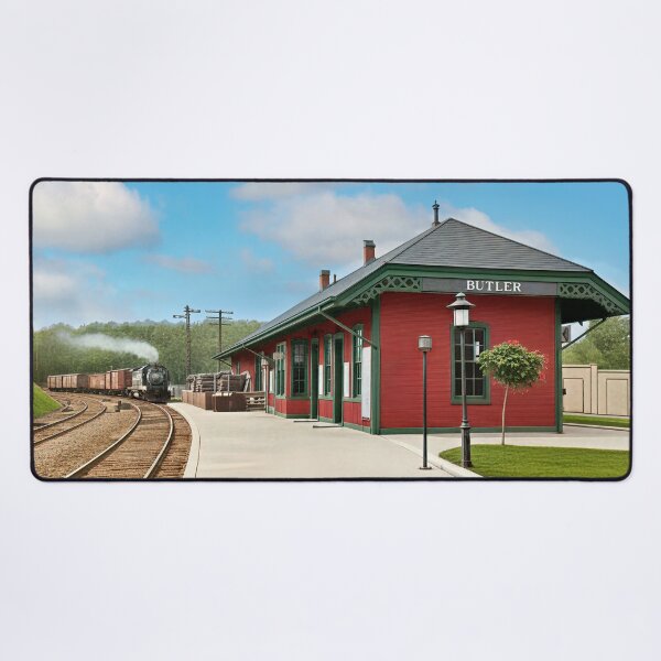 Item preview, Historic Butler Train Station with Vintage Locomotive designed and sold by plugsnpixels.