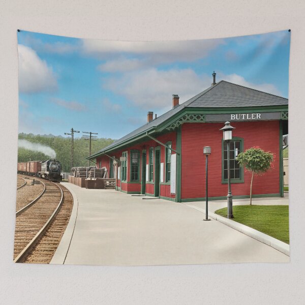 Item preview, Historic Butler Train Station with Vintage Locomotive designed and sold by plugsnpixels.
