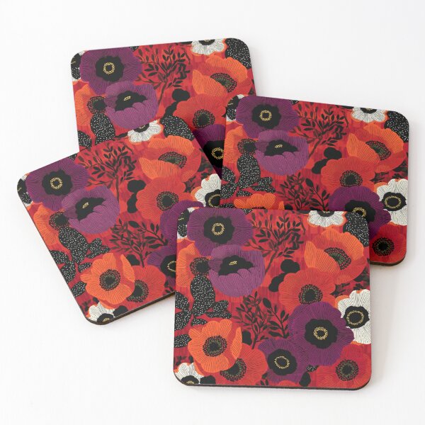 Item preview, Scandinavian Marimekko Crimson Red White Poppy Pattern designed and sold by CraftedHome.