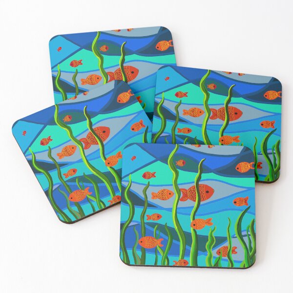 Item preview, Underwater Harmony- Red Fish in Blue Currents designed and sold by Shabi4Arts.