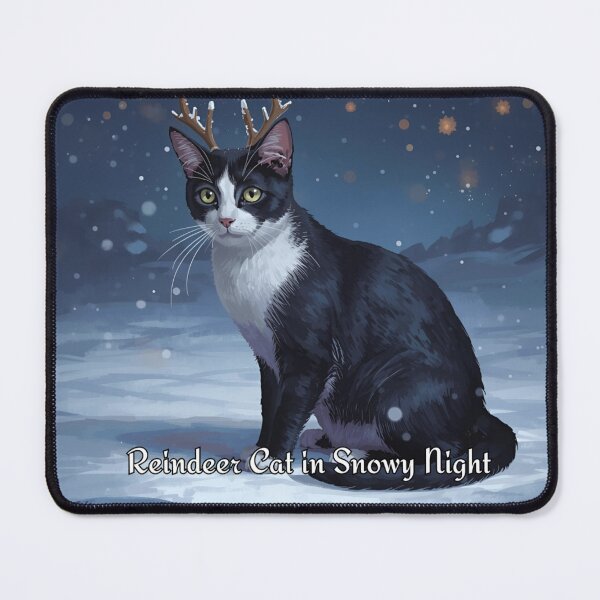 Item preview, Reindeer Cat in Snowy Night designed and sold by PetJoyPrintsCO.