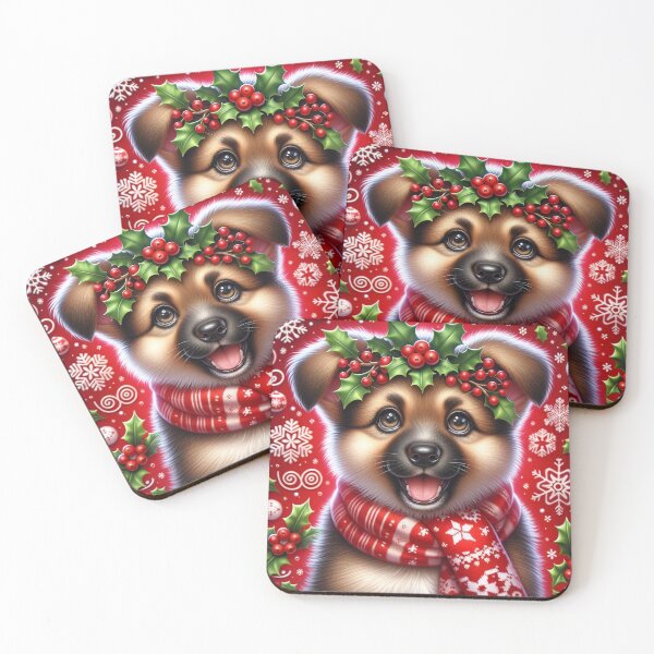 Item preview, Festive German Shepherd Puppy with Holly and Scarf designed and sold by Wags & Tails.