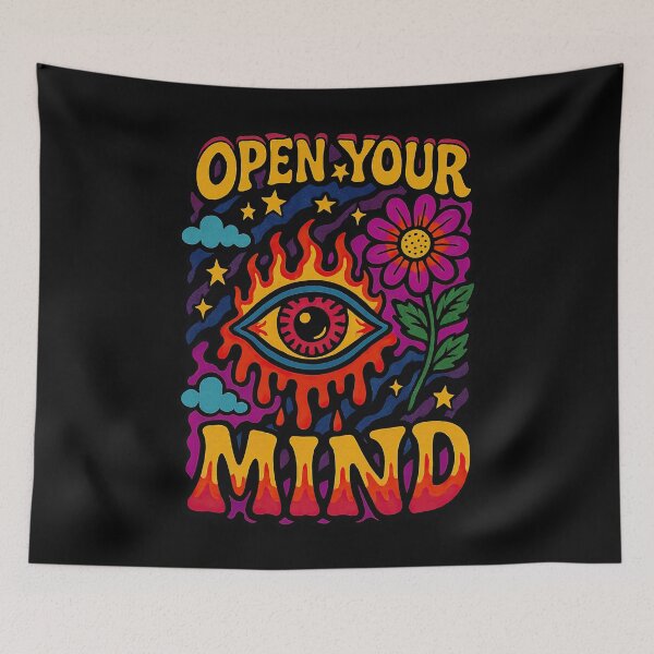 Item preview, Vibrant “Open Your Mind” Statement – Retro Trippy Eye designed and sold by SHHCreations.