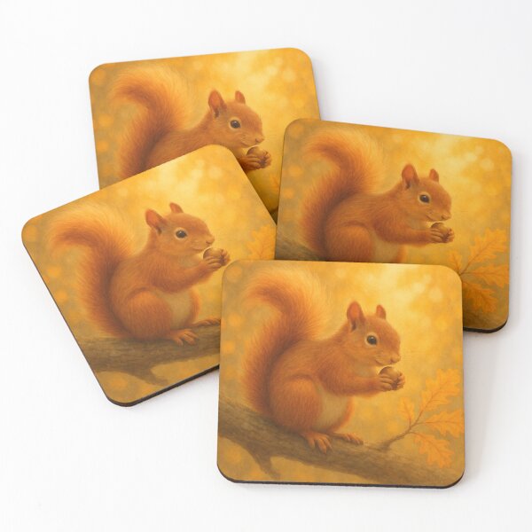 Item preview, Red squirrel in autumn – Golden light on an oak branch designed and sold by Tommandjerry.
