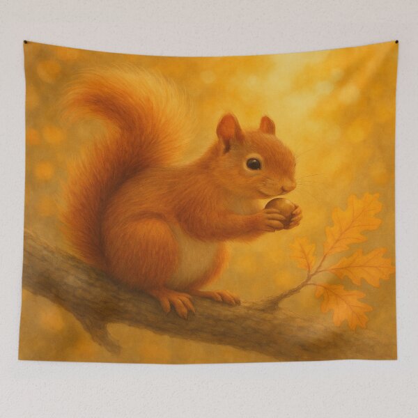 Item preview, Red squirrel in autumn – Golden light on an oak branch designed and sold by Tommandjerry.