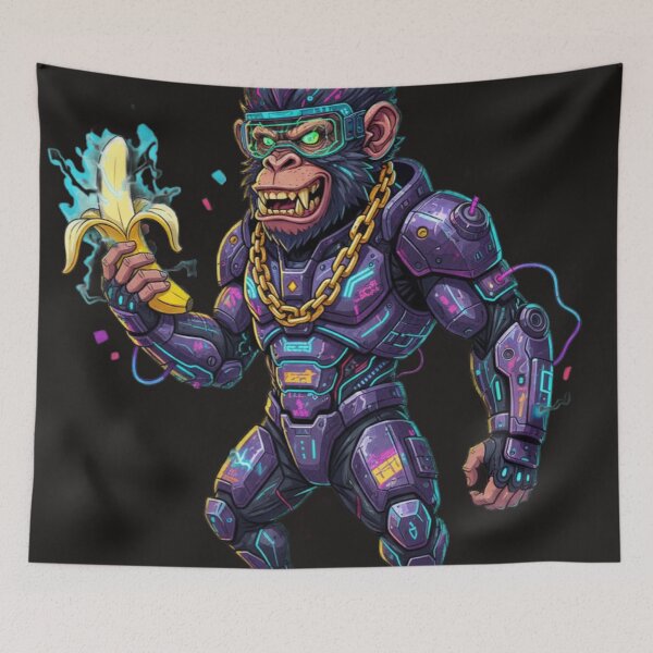 Item preview, Cyberpunk Mutant Monkey – Neon Banana Warrior  designed and sold by Thaivi Design.
