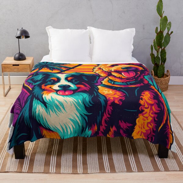 Item preview, Neon Beach Dogs – Retro Summer Glow Series | Golden Doodle & Aussie Chrome Art designed and sold by Savannarojas.