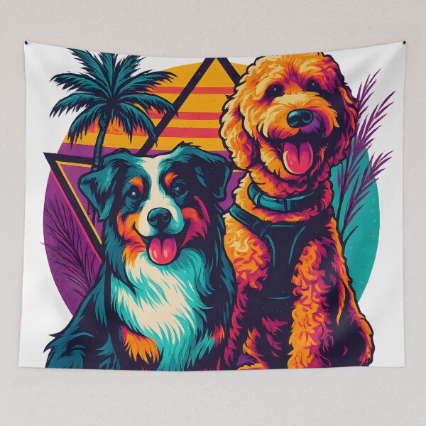 Item preview, Neon Beach Dogs – Retro Summer Glow Series | Golden Doodle & Aussie Chrome Art designed and sold by Savannarojas.