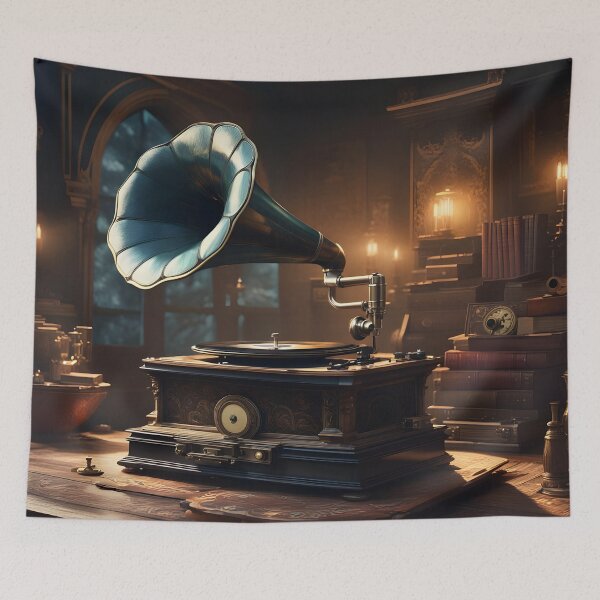 Item preview, Timeless Tunes – Vintage Gramophone Art Print designed and sold by PawPrintedArt.
