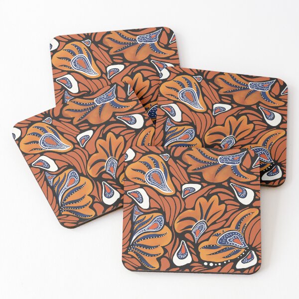 Item preview, Bold African style flower  Pattern - Orange Navy Blue Abstract Botanical Art designed and sold by Pink&Blue  @pink.and.blue_studio.