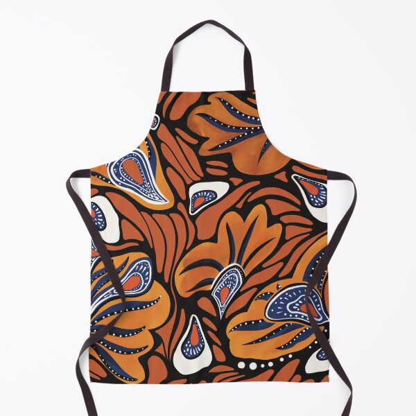 Item preview, Bold African style flower Pattern - Orange Navy Blue Abstract Botanical Art designed and sold by Pink&Blue @pink.and.blue_studio.