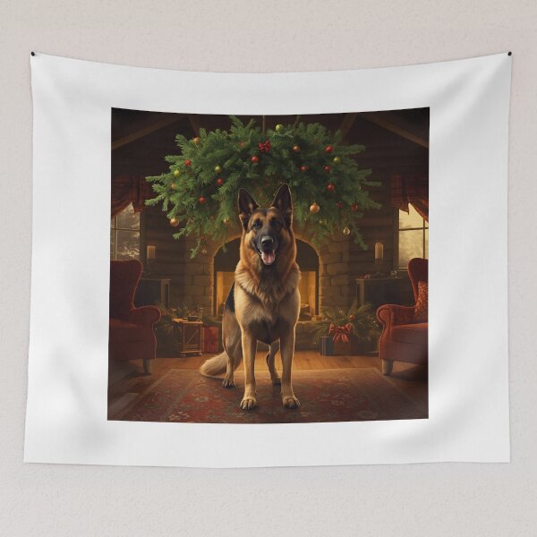 Item preview, Shepherd Dog with Green Mistletoe designed and sold by PetJoyPrintsCO.