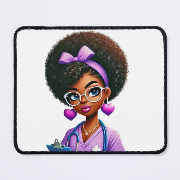 Item preview, Focused Black Nurse Studying in Purple Scrubs | Cute Medical Illustration designed and sold by Lulunza.