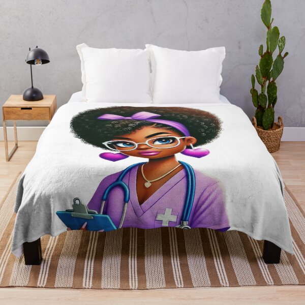 Item preview, Focused Black Nurse Studying in Purple Scrubs | Cute Medical Illustration designed and sold by Lulunza.