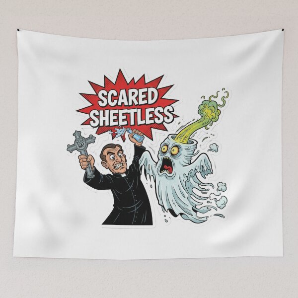 Item preview, Scared Sheetless Funny Ghost Exorcism Pun designed and sold by PunStitch.