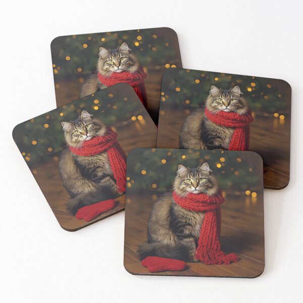 Item preview, Cat in Red Christmas Scarf designed and sold by PetJoyPrintsCO.