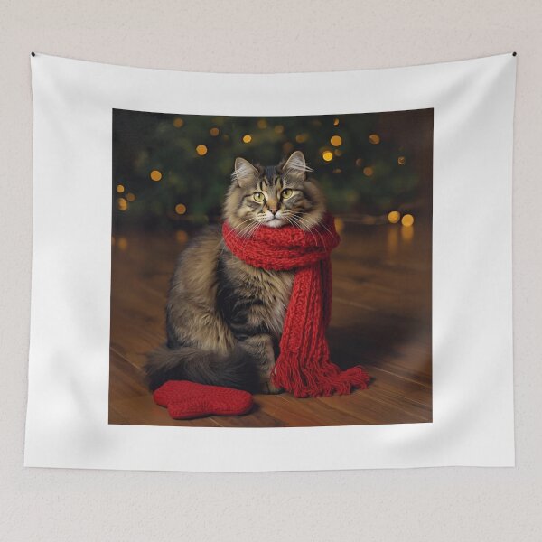 Item preview, Cat in Red Christmas Scarf designed and sold by PetJoyPrintsCO.