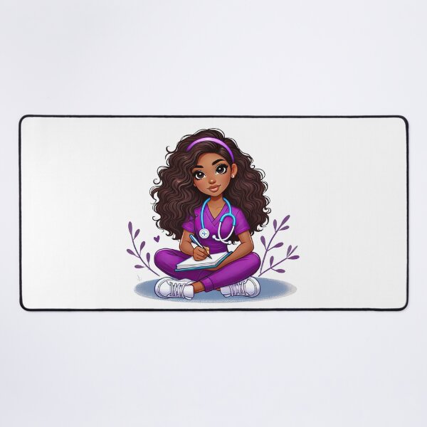 Item preview, Cute Afro Nurse Holding Clipboard | Purple Scrubs Illustration designed and sold by Lulunza.