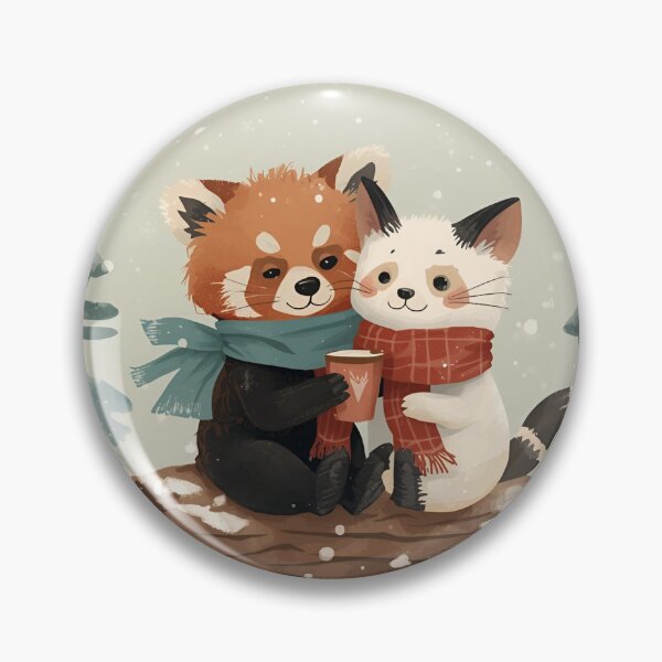 Item preview, Red Panda and Snowshoe Cat Sharing Cocoa in the Snow designed and sold by WildlifeWhimsy.