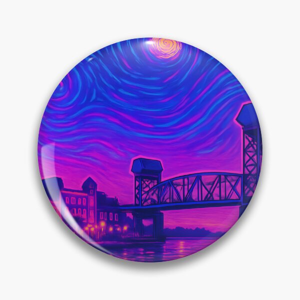Item preview, Neon Nights Over Wilmington – Cape Fear River Bridge in Vibrant Impressionist Glow designed and sold by JWsNeonHorizons.