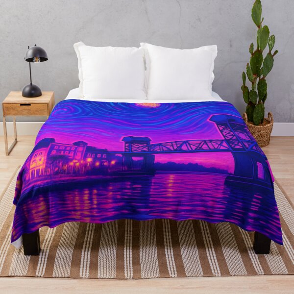 Item preview, Neon Nights Over Wilmington – Cape Fear River Bridge in Vibrant Impressionist Glow designed and sold by JWsNeonHorizons.