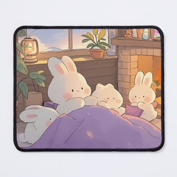 Item preview, A bunny family enjoys the fireplace as the snow falls designed and sold by loveiscosmic.
