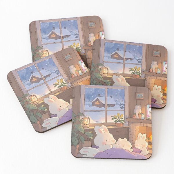 Item preview, A bunny family enjoys the fireplace as the snow falls designed and sold by loveiscosmic.