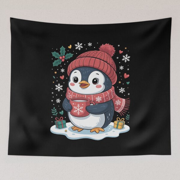 Item preview, Cozy Penguin with Hat, Scarf, and Hot Cocoa for Christmas designed and sold by Gogetgiggles.