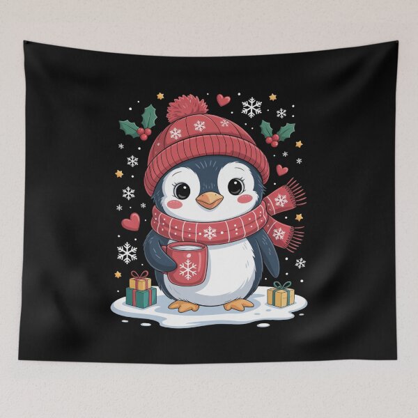 Item preview, Cozy Penguin with Hat, Scarf, and Hot Cocoa for Christmas designed and sold by Gogetgiggles.