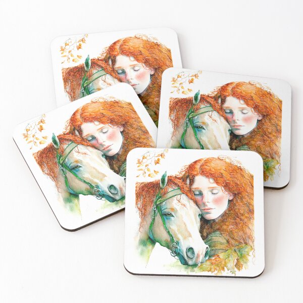 Item preview, Redhead Serenity: Woman and Horse Autumn Watercolor designed and sold by LanaGustavsson.