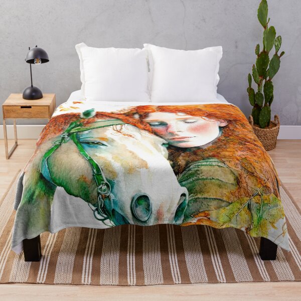 Item preview, Redhead Serenity: Woman and Horse Autumn Watercolor designed and sold by LanaGustavsson.