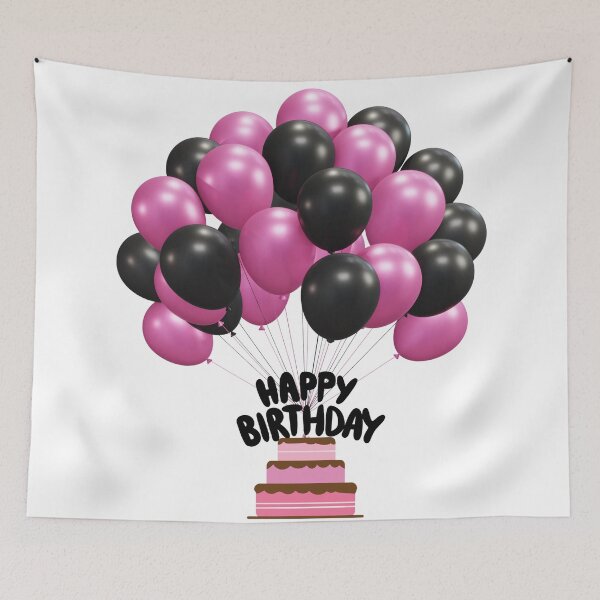 Item preview, Chic Pink and Black Birthday Bash Design - Trendy Happy Birthday Cake & Balloons Art designed and sold by VibranPalette.