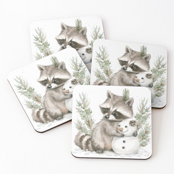 Artikelvorschau, Gemütliche Waldtiere im Winter • Waschbär-Kunst entworfen und verkauft von Eagle Falls Animal Creations.