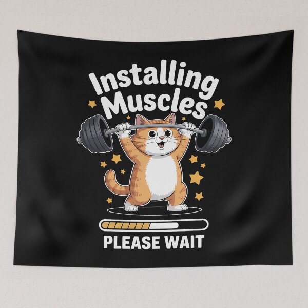 Item preview, Installing Muscles Please Wait Cat Weightlifting designed and sold by PunkNation-Arts.