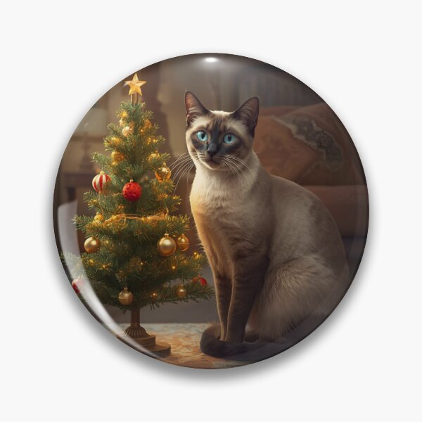 Item preview, Siamese Cat with Lit Christmas Tree designed and sold by PetJoyPrintsCO.