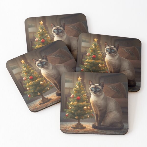 Item preview, Siamese Cat with Lit Christmas Tree designed and sold by PetJoyPrintsCO.