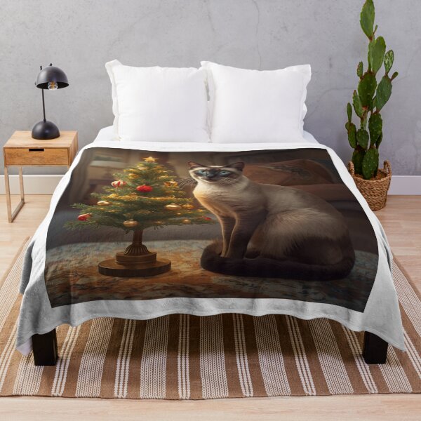 Item preview, Siamese Cat with Lit Christmas Tree designed and sold by PetJoyPrintsCO.