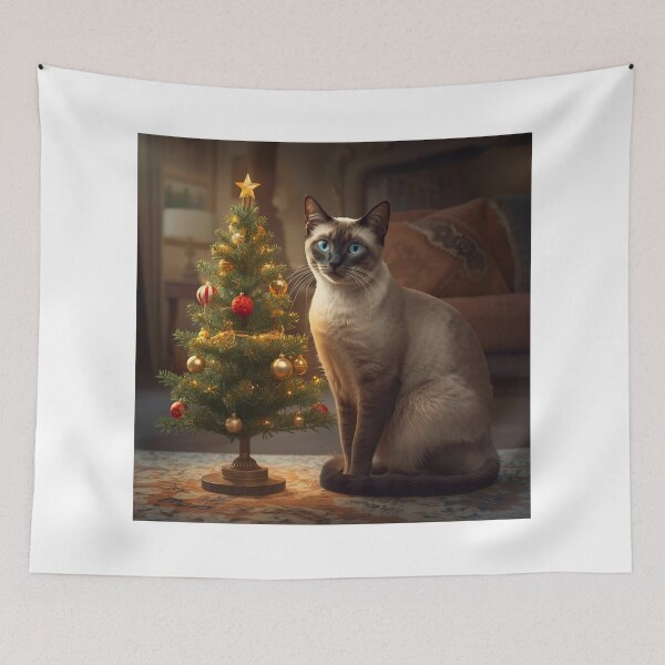 Item preview, Siamese Cat with Lit Christmas Tree designed and sold by PetJoyPrintsCO.