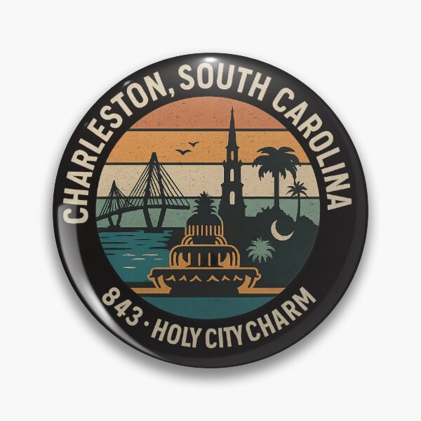 Item preview, Charleston, South Carolina – 843 Holy City Charm Retro Skyline designed and sold by Laughprints.