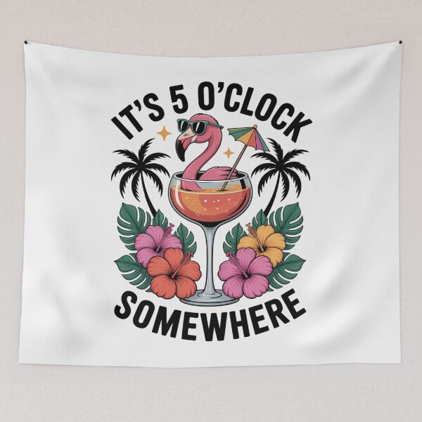 Item preview, It's 5 O'Clock Somewhere Flamingo Beach Vacation Drinking designed and sold by PunkNation-Arts.