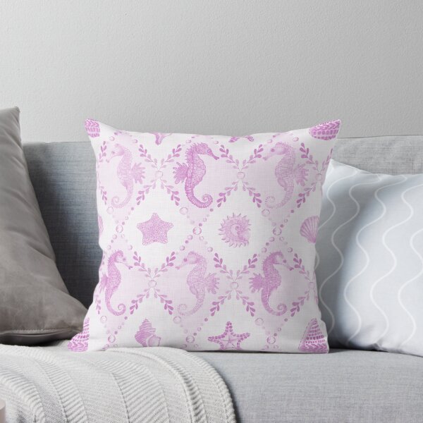 Item preview, Seahorse and Seashell Diamond Pattern in Light Pink Coastal Watercolor Pattern designed and sold by KConfetti.