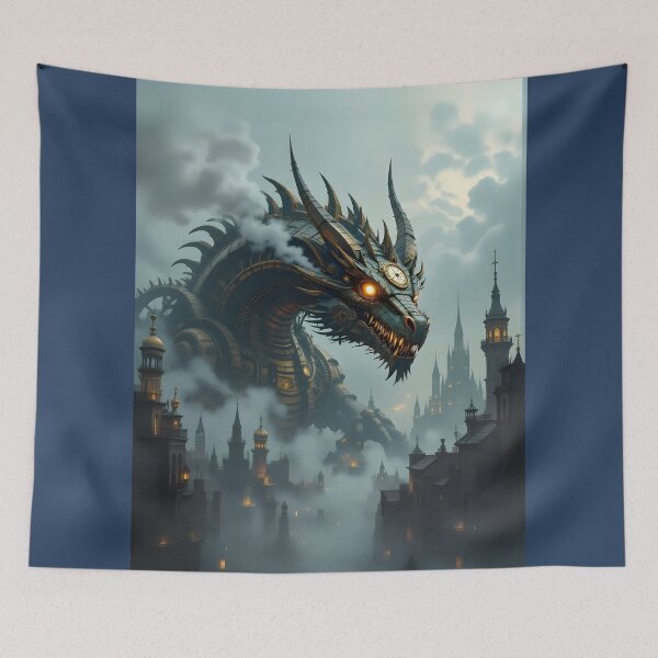 Item preview, Ancient Steampunk Clockwork Dragon And Steam Billows From Its Metallic Nostrils designed and sold by Wiss2Arts.