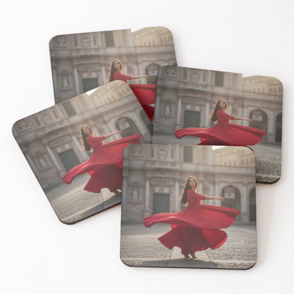 Item preview, Woman in Red Dress Twirling in a European Square designed and sold by homydesign.
