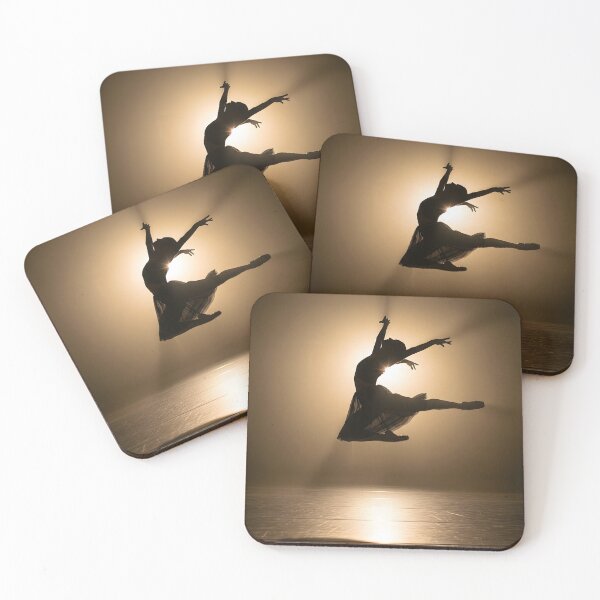 Item preview, A graceful adult woman, a dancer, is silhouetted mid-air in a dynamic leap, illuminated by dramatic backlighting on a dark stage designed and sold by homydesign.