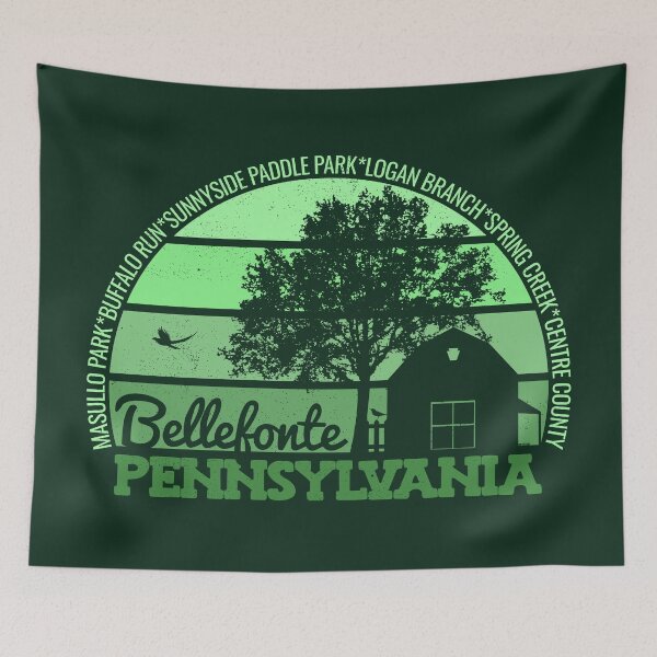 Aperçu de l'œuvre Bellefonte, Pennsylvanie, coucher de soleil, logo rétro vintage de fierté locale créée et vendue par CRHPOD20.